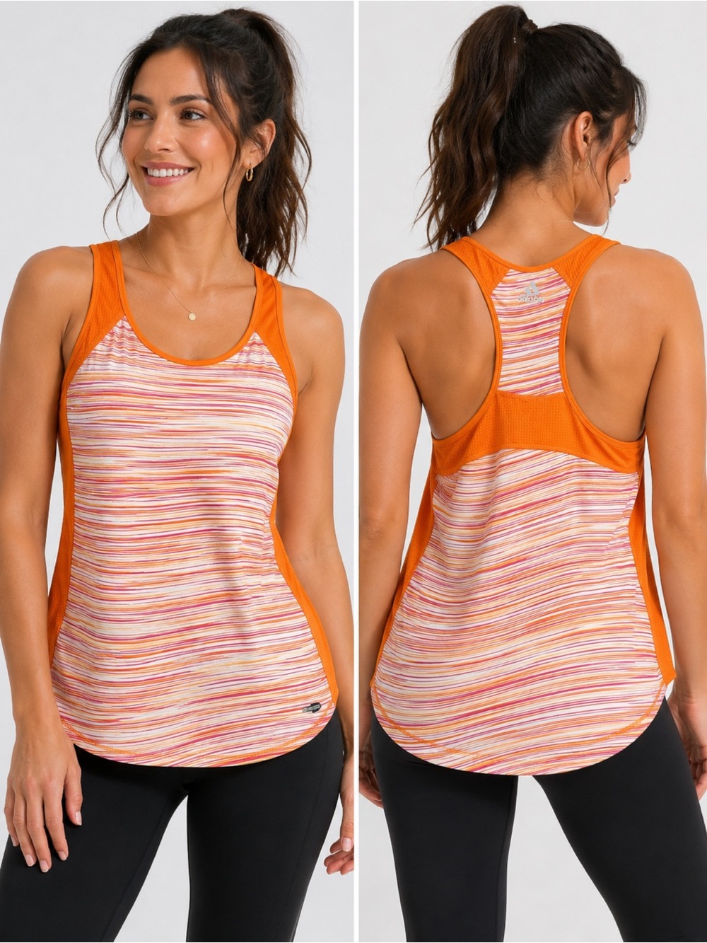 Adidas ClimaCool Orange Striped Racerback Athletic Tank Top Women’s Medium